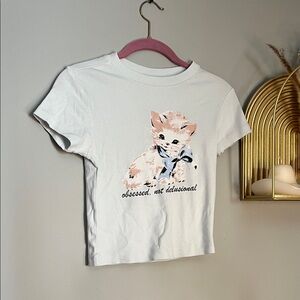 Full Tilt White Crop Top with Pink Kitten Graphic